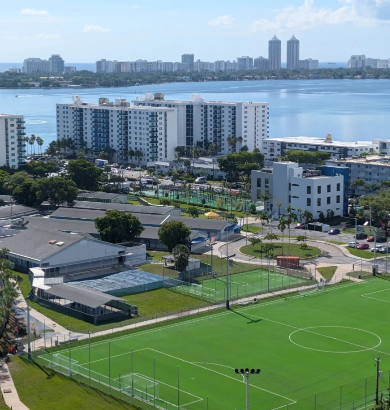 North Bay Village Community Center and AFA (Asociación del Fútbol Argentino) academy, with soccer fields, pickleball and padel courts.
