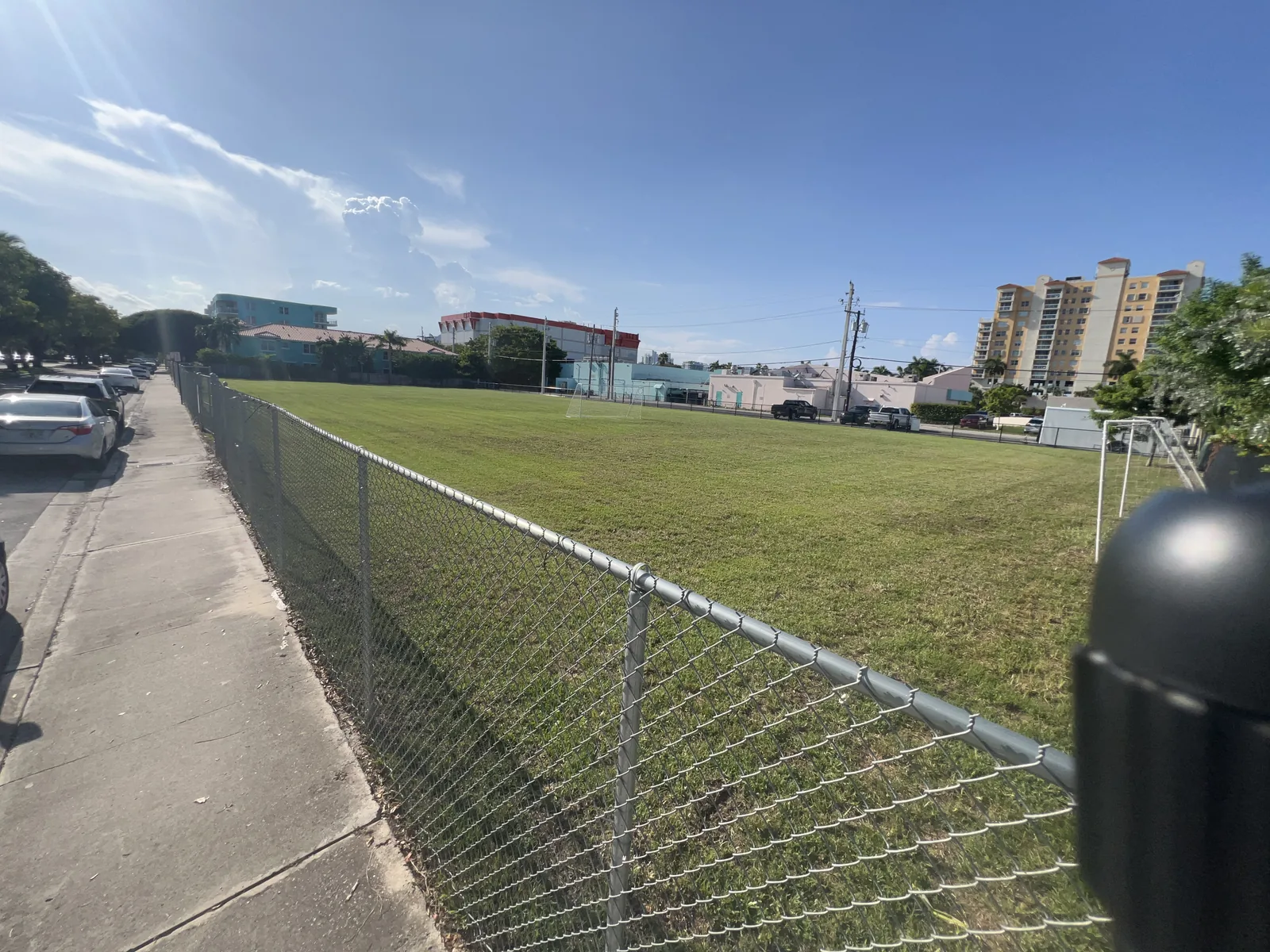 Ansin Family Park grass field and soccer goals, North Bay Village