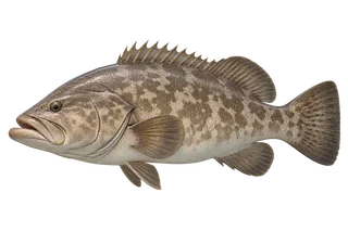 General 3D grouper illustration with a broad head and mottled brown body; species unspecified.