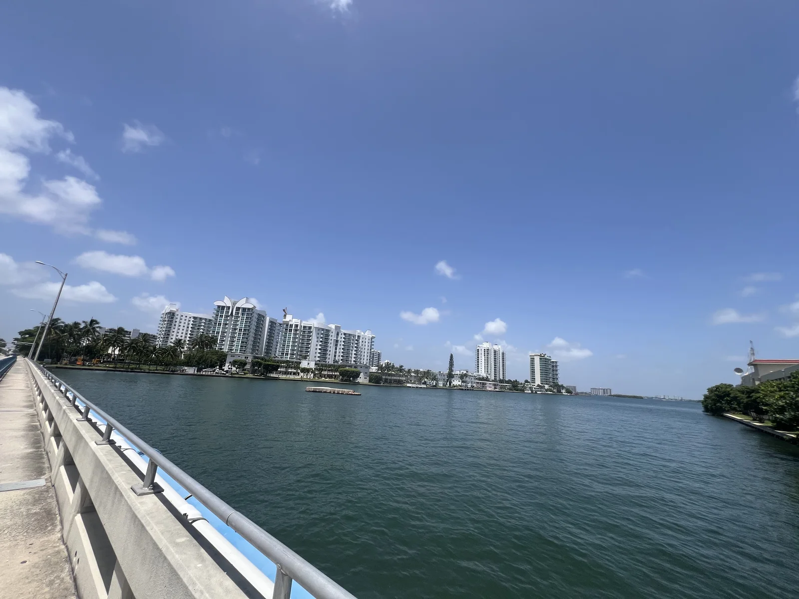 View toward Harbor Island from the causeway bridge, August 15, 2026